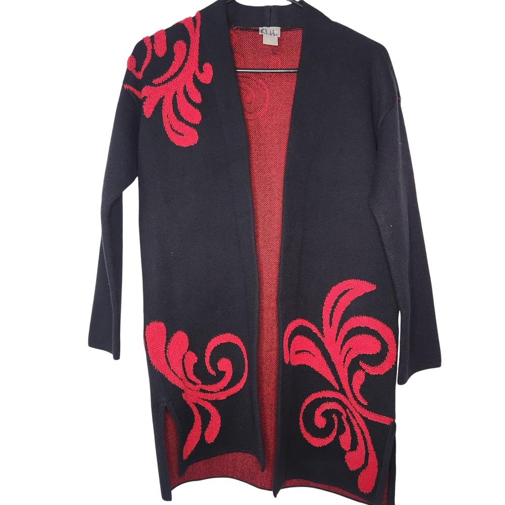 Chicos open front knit long cardigan chicos size 00P/XS red & black